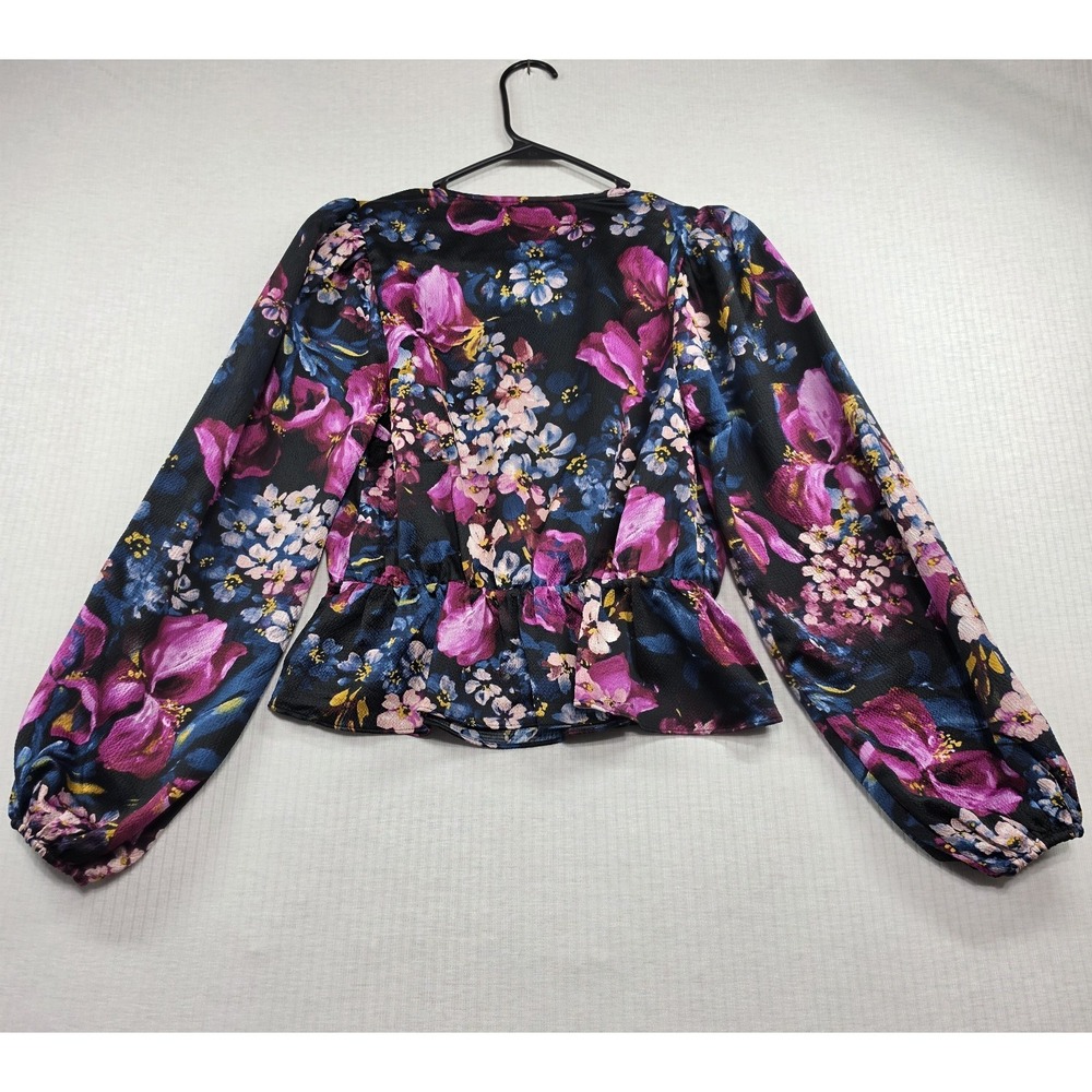 Express Womens Floral Peplum Top S V-Neck Long Sleeve Smocked Boho Romantic NWT - Picture 8 of 11